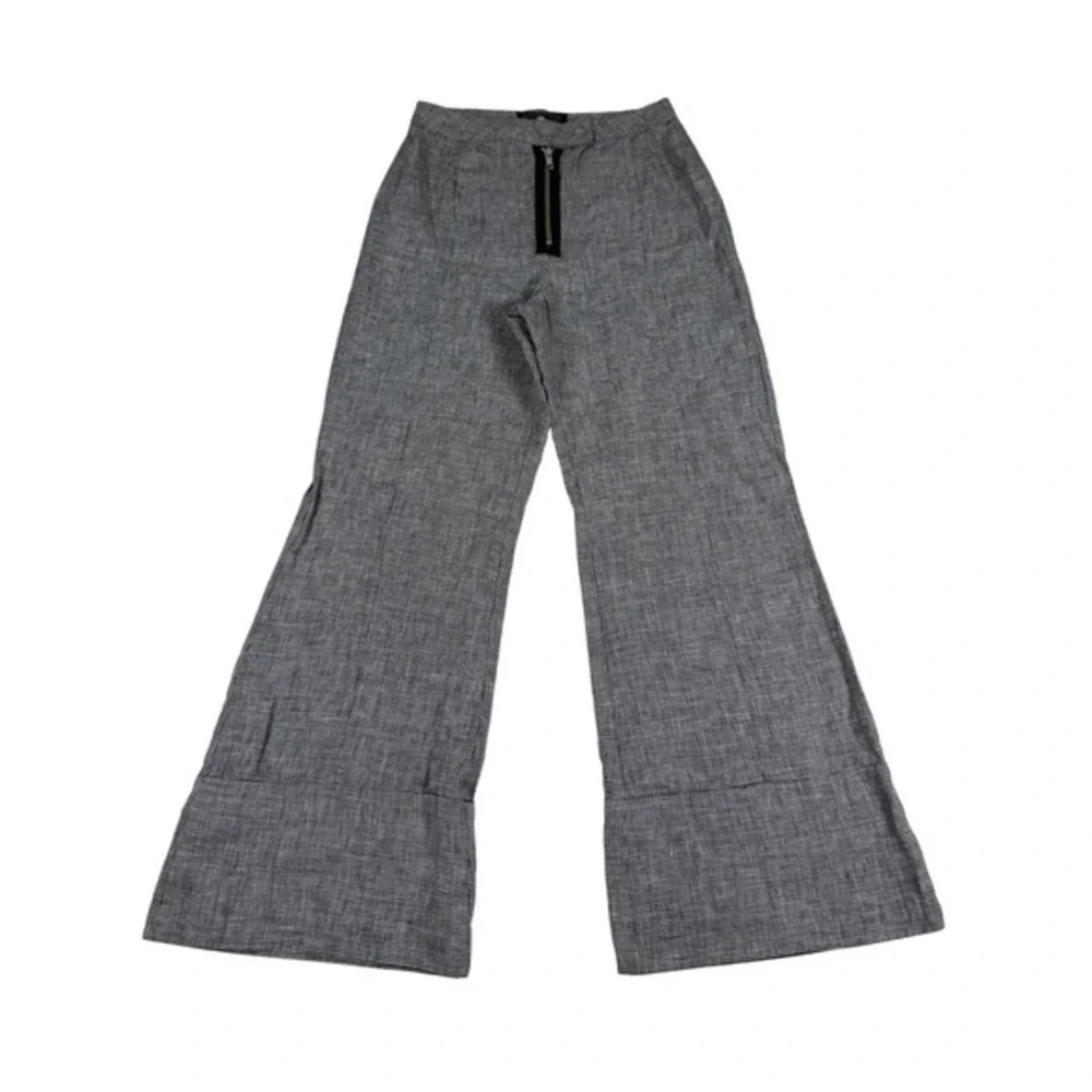 Reformation Houndstooth Wide Leg Pants‎ Womens 2 Black White Linen High Rise Zip